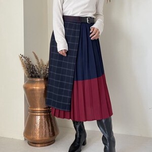 Skirt Pleats Skirt Patchwork Check
