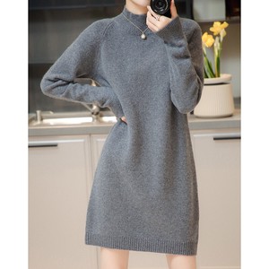Casual Dress Knitted Plain Color Long Sleeves Ladies