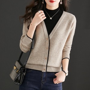 Cardigan Knitted Plain Color Long Sleeves V-Neck Cardigan Sweater Ladies'