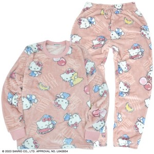 Women's Loungewear Set Long Sleeves Boa Bottoms Hello Kitty Sanrio Characters Tops Fleece