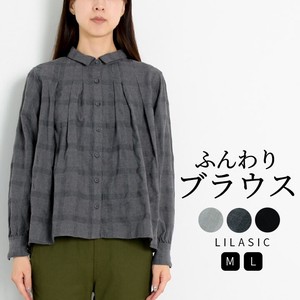 Button Shirt/Blouse Pullover Long Sleeves Rayon Check Tops Cotton Ladies