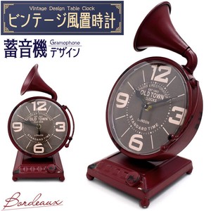 【ビンテージ風置時計 】レトロでおしゃれ♪　ビンテージ風置時計 蓄音機デザイン ボルドー