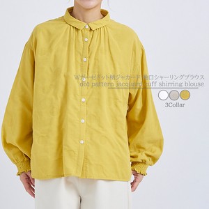 Button Shirt/Blouse Jacquard Shirring Polka Dot