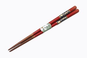 うさぎちらし貝　箸（赤）【日本製 天然木】