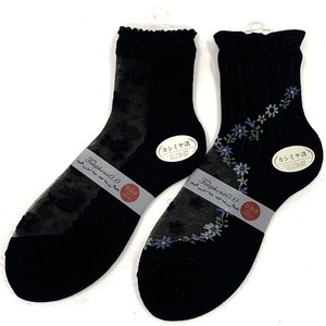 短袜 Design 透视 羊绒 花卉图案 日本制造