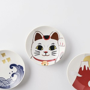 Mino ware Small Plate Beckoning Cat Mamesara M Made in Japan