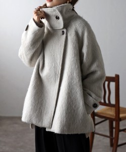 Coat Shaggy Stand-up Collar Midi Length