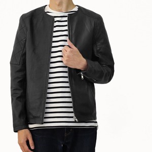Jacket Ethical Collection Collarless black Genuine Leather Men's