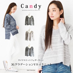 Sweater/Knitwear Side Slit Knitted Gradation V-Neck Feather Ladies' Autumn/Winter