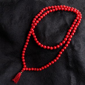 インドの数珠 -  108個の赤珊瑚 ラウンド- 約37cm