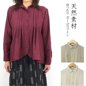 Button Shirt/Blouse Pintucked Plain Color Front Opening