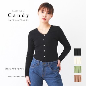 T-shirt Pullover Knitted Slit V-Neck Sleeve Cotton Ladies' Cut-and-sew