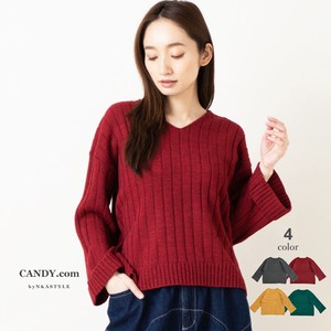 Sweater/Knitwear Knitted Long Sleeves V-Neck Tops Rib Ladies Autumn/Winter