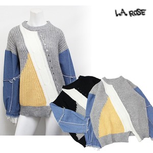 Sweater/Knitwear Color Palette Knitted Tops Denim Switching