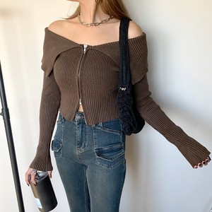 Sweater/Knitwear Knit Tops Off-The-Shoulder 2023 New