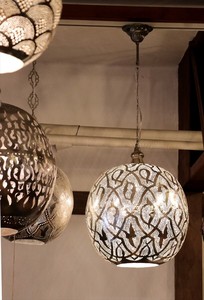 モロッコランプ メタルシェード ペンダントランプ エジプト製 直径38cm シルバー色 Metal shade Lamps