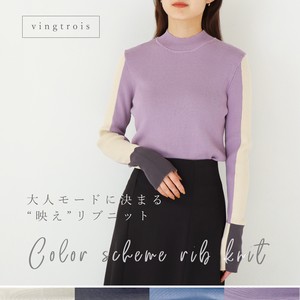 Sweater/Knitwear Color Palette Accented Ladies Ribbed Knit