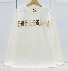 L/S(長袖)Tシャツ☆ラウンド9匹のネコ（胸プリント）【猫】