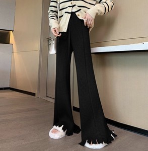 Full-Length Pant Plain Color Casual Wide Pants Ladies