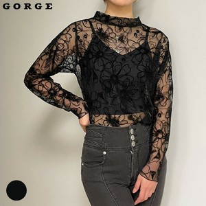 フロッキー花柄シアーTOPS 透け感素材