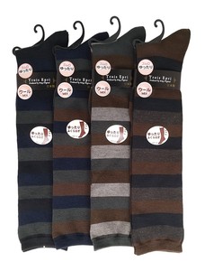 Knee High Socks Wool Blend Socks Border 3-colors Made in Japan