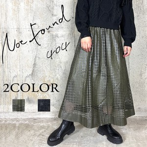 NEW【RooM404】 モード　パンチングスクエア　エコレザー　セミフレアスカート