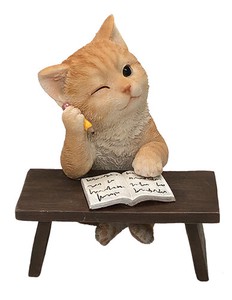 子猫（お勉強）14027【猫】オブジェ ガーデニング 置物 ネコ