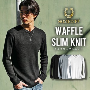 Sweater/Knitwear Knit Sew Long T-shirt V-Neck