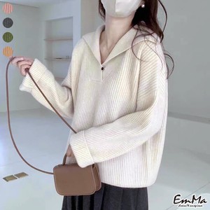大きな襟がきれいに見せるリブセーター  EH1014