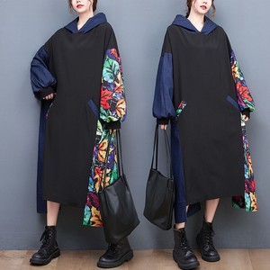 Casual Dress Long Sleeves Hooded Floral Pattern Ladies