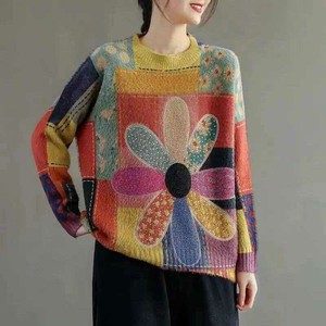 Sweater/Knitwear Knitted Long Sleeves Floral Pattern Ladies'