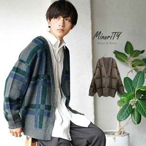 Cardigan Jacquard Knitted Mohair Check Cardigan Sweater Touch M