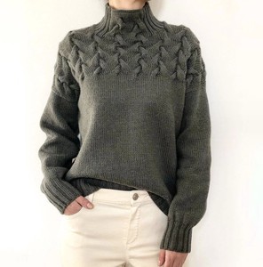 Sweater/Knitwear Knitted Plain Color Long Sleeves High-Neck Ladies Cut-and-sew