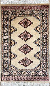 手織り絨毯　玄関マット　ウール100％　約60x100cm　ベージュ　パキスタン製　マット　ラグ【25231】