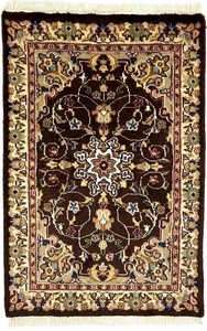 手織り絨毯　玄関マット　約60x90cm　ウール100％　ブラウン　パキスタン製　ラグ　民族柄【50033】