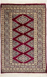 手織り絨毯　玄関マット　ウール100％　約60x90cm　ボルドー　ラグ　パキスタン製　民族柄【21015】