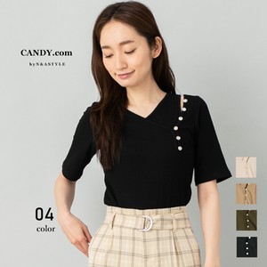 T-shirt Design Asymmetrical Knitted Layered Rib Buttons Ladies' Thin Cut-and-sew