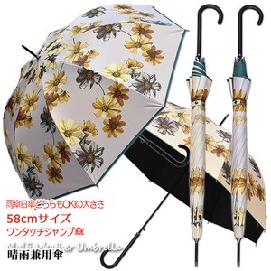 【晴雨兼用傘】58ジャンプ傘　アネモネ　駒取りプリント　ブラックコーティング加工　UVカット　遮光遮熱