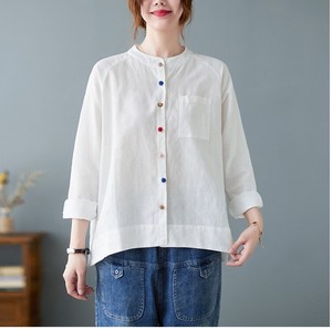 Button Shirt/Blouse Plain Color Long Sleeves Cotton Linen Ladies