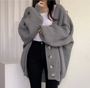 Cardigan Knitted Plain Color V-Neck Cardigan Sweater Ladies' Autumn/Winter