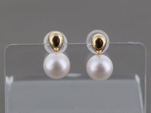 Pierced Earrings Gold Post Pearls/Moon Stone 6.5mm Made in Japan