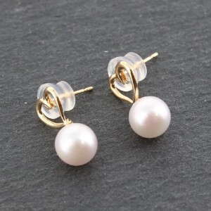 Pierced Earrings Gold Post Pearls/Moon Stone M 1 tablets Made in Japan