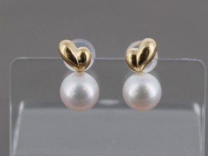 Pierced Earring Gold Post Pearls/Moon Stone 6.5mm Made in Japan