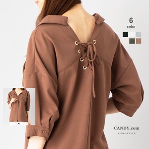 Button Shirt/Blouse Half Sleeve Oversized 3/4 Length Sleeve Back Ladies'