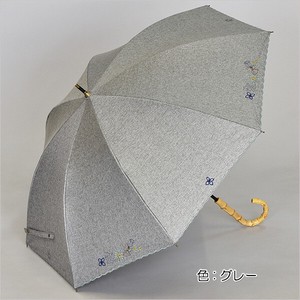 【晴雨兼用傘】サクラ骨手開き傘　ダンガリー刺繍　ブラックコーティング加工　UVカット　遮光遮熱