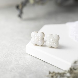Mino ware Clip-On Earrings Pearl Earrings White Blue flower Made in Japan