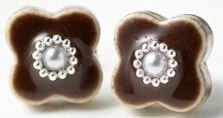 Mino ware Pierced Earringss Pearl Pottery Made in Japan