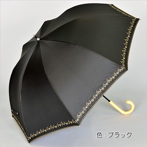 【晴雨兼用傘】55深張り手開き　プチローズ刺繍　ブラックコーティング加工　UVカット　遮光遮熱