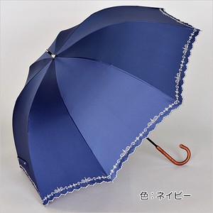【晴雨兼用傘】55深張り手開き　シンプルフレア刺繍　ブラックコーティング加工　UVカット　遮光遮熱