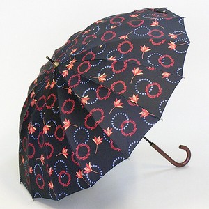 【晴雨兼用傘】50cm16本骨手開き傘　リングフラワー　ブラックコーティング加工　UVカット　遮光遮熱